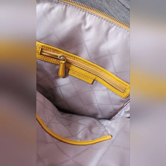 Michael Kors Rhea Medium Slim Leather Backpack-Mustard - Picture 6 of 8